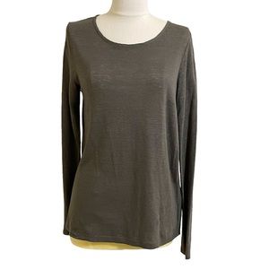 KENAR Olive Green Linen Knit Front Split Back Top